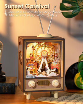 Rolife rotating Ferris Wheel with tiny figures capturing whimsical charm.