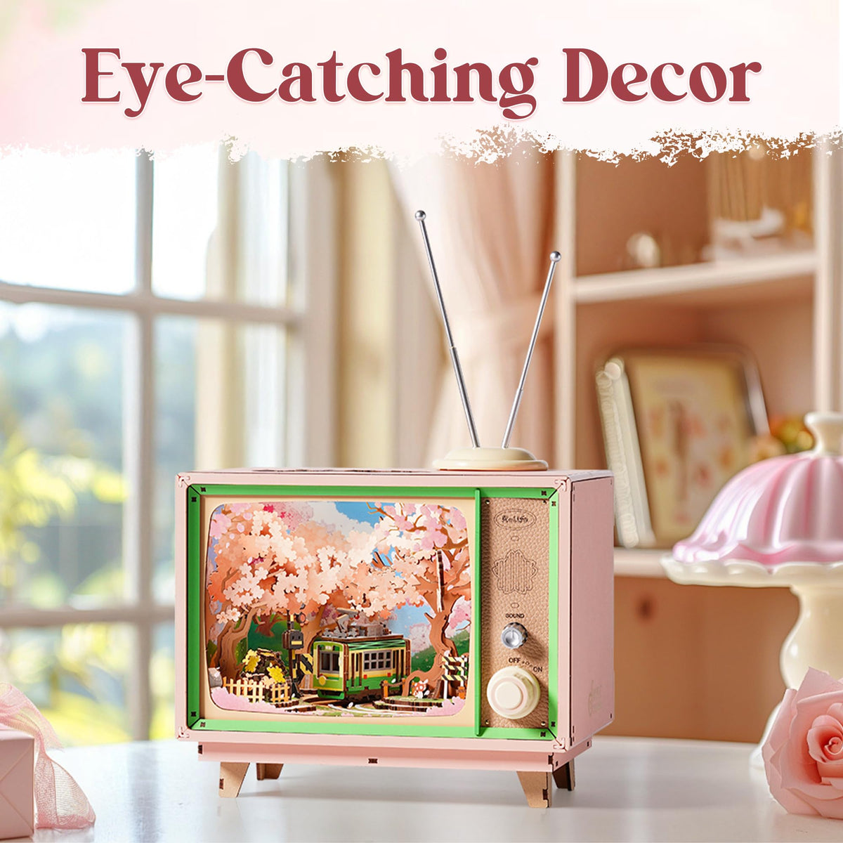 Rolife Sakura Dreamy Tour display after assembly adds warm accent to room