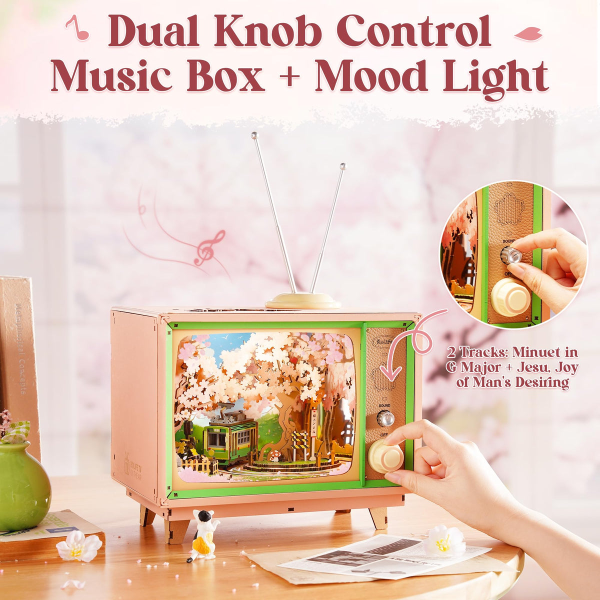 Rolife Sakura Dreamy Tour wooden pieces during assembly for a mindful hobby