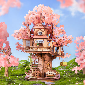 Rolife cherry blossom bonsai display, a detailed home accent that sparks focus during crafting sessions.
