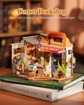 Rolife shelves with miniature books showcase fine details for hobbyists.