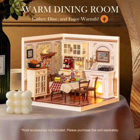 Rolife miniature dining room with chairs and warm tableware for serene scenes