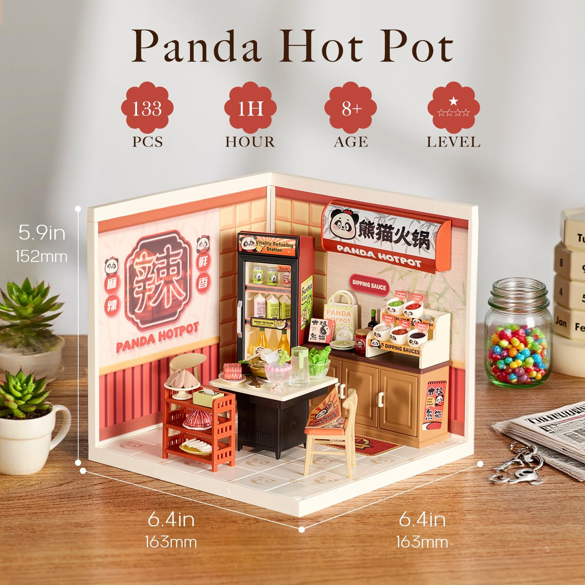 Rolife hot-pot diorama on display with mini figures