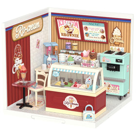 Rolife Super Creator ice-cream shop front illuminated for a striking mini diorama