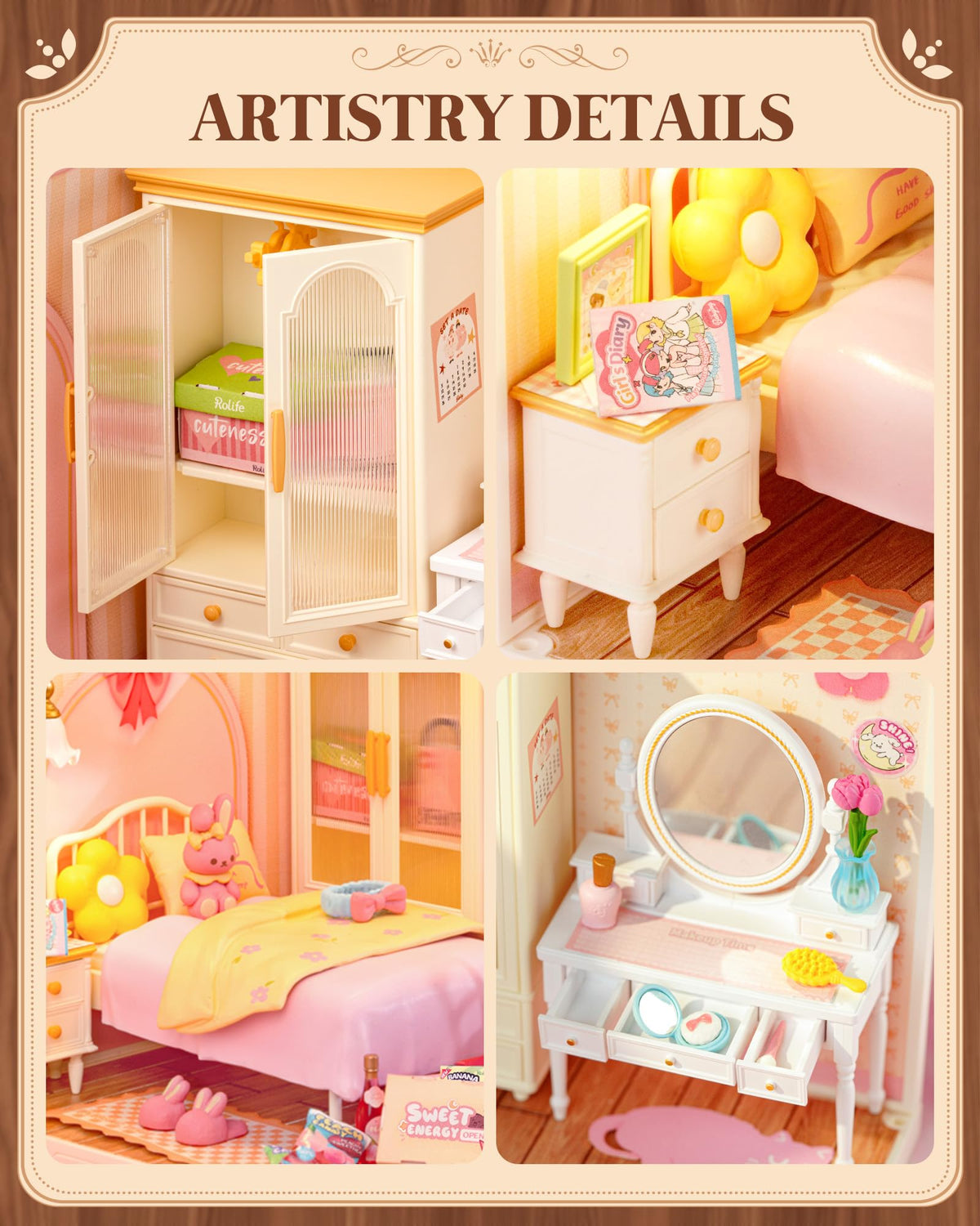 Rolife pink bedroom assembly shot highlights easy, satisfying DIY building.