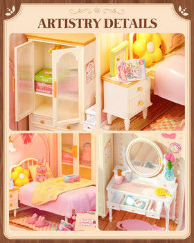 Rolife pink bedroom assembly shot highlights easy, satisfying DIY building.