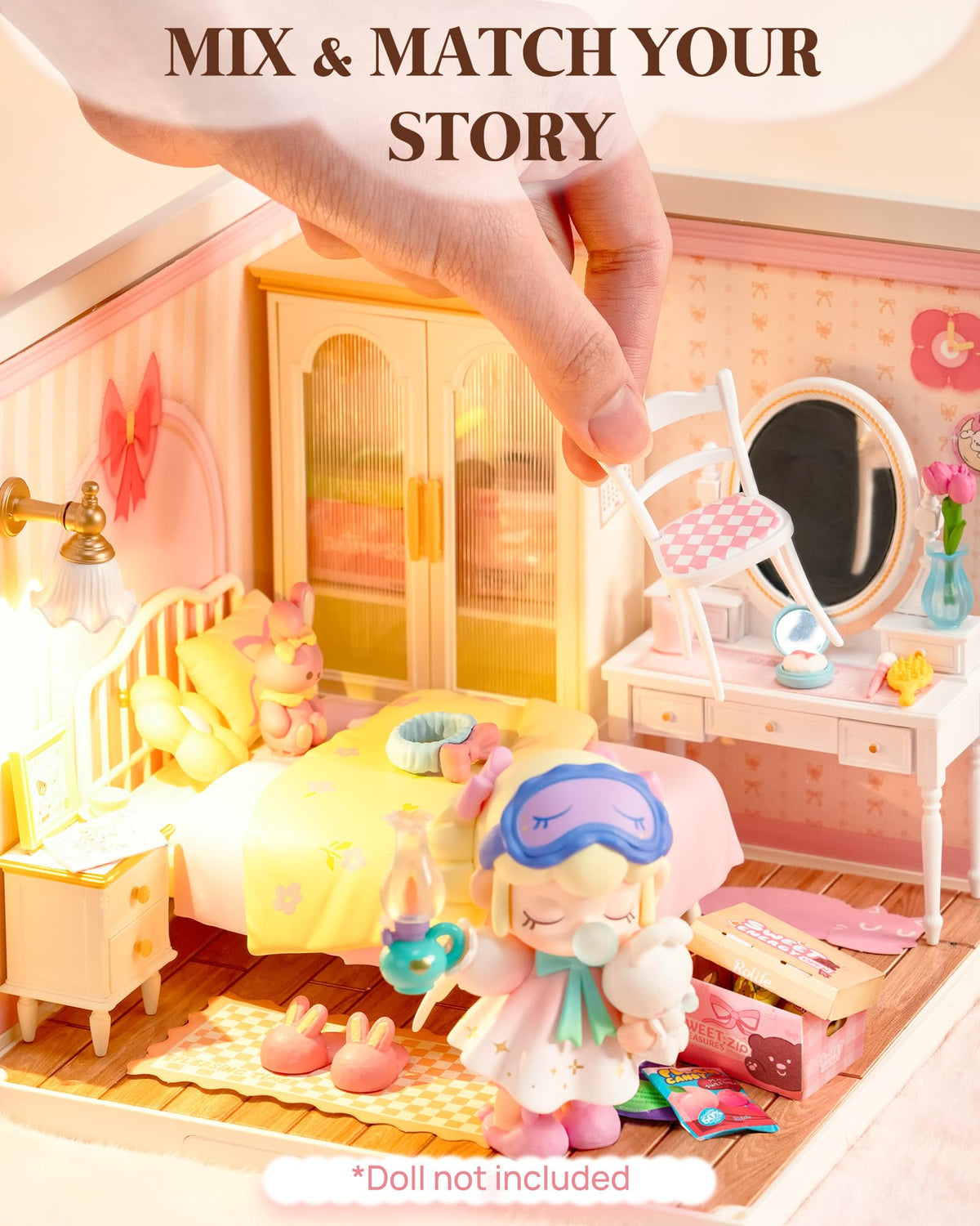 Rolife pink bedroom durable plastics ensure lasting display model.