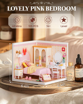 Rolife pink bedroom nightstand setup ideal for realistic detail and display.