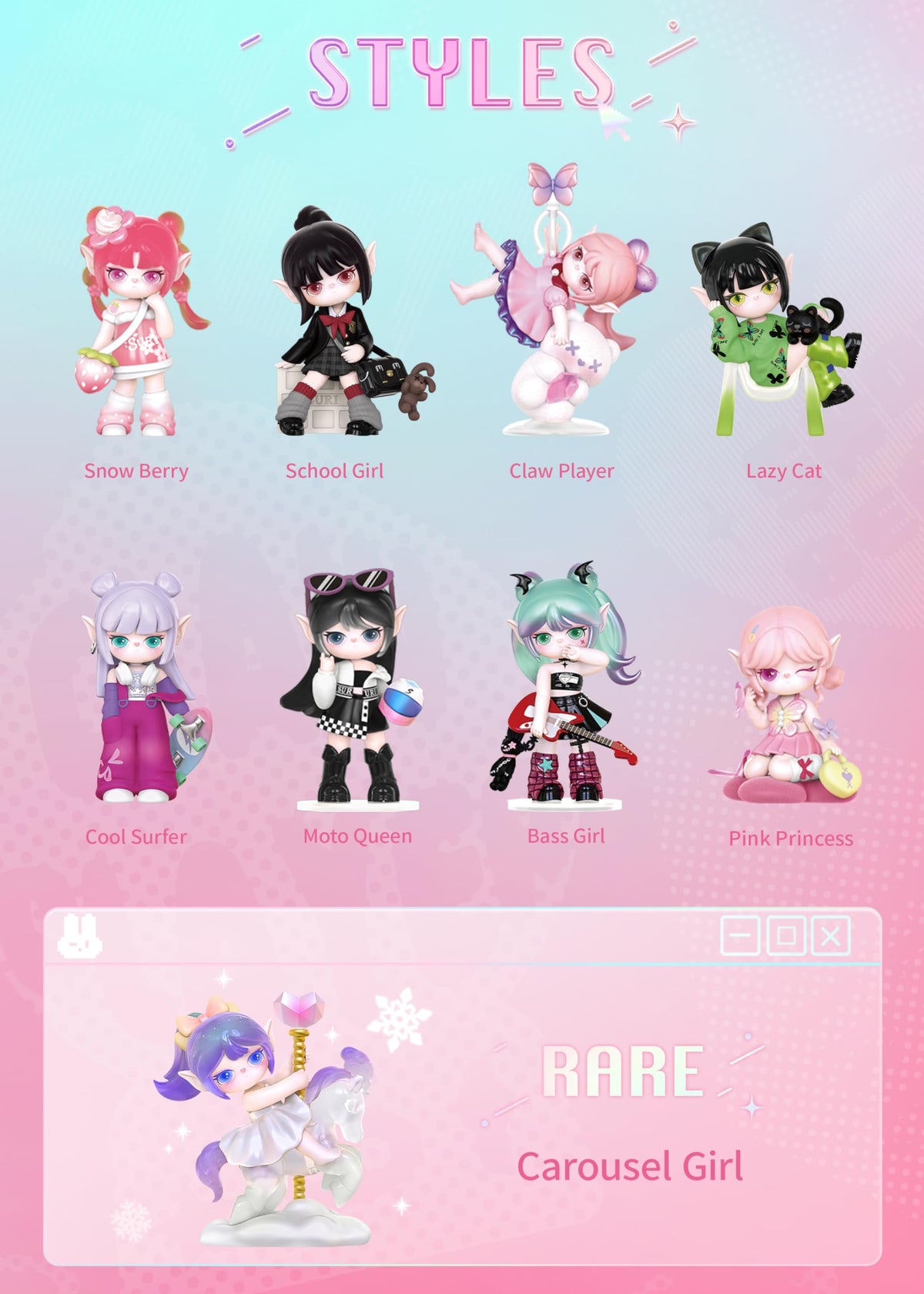 Rolife Suri kawaii figures showcase vibrant details for shelf decor.