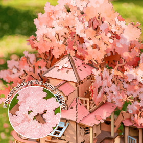 Rolife 3D puzzle sakura flowers ensemble on a tabletop display.