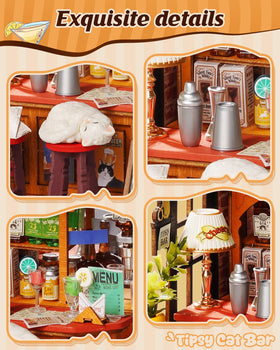 Rolife Tipsy Cat Bar: tabletop display ideal for desk or shelf showcase.