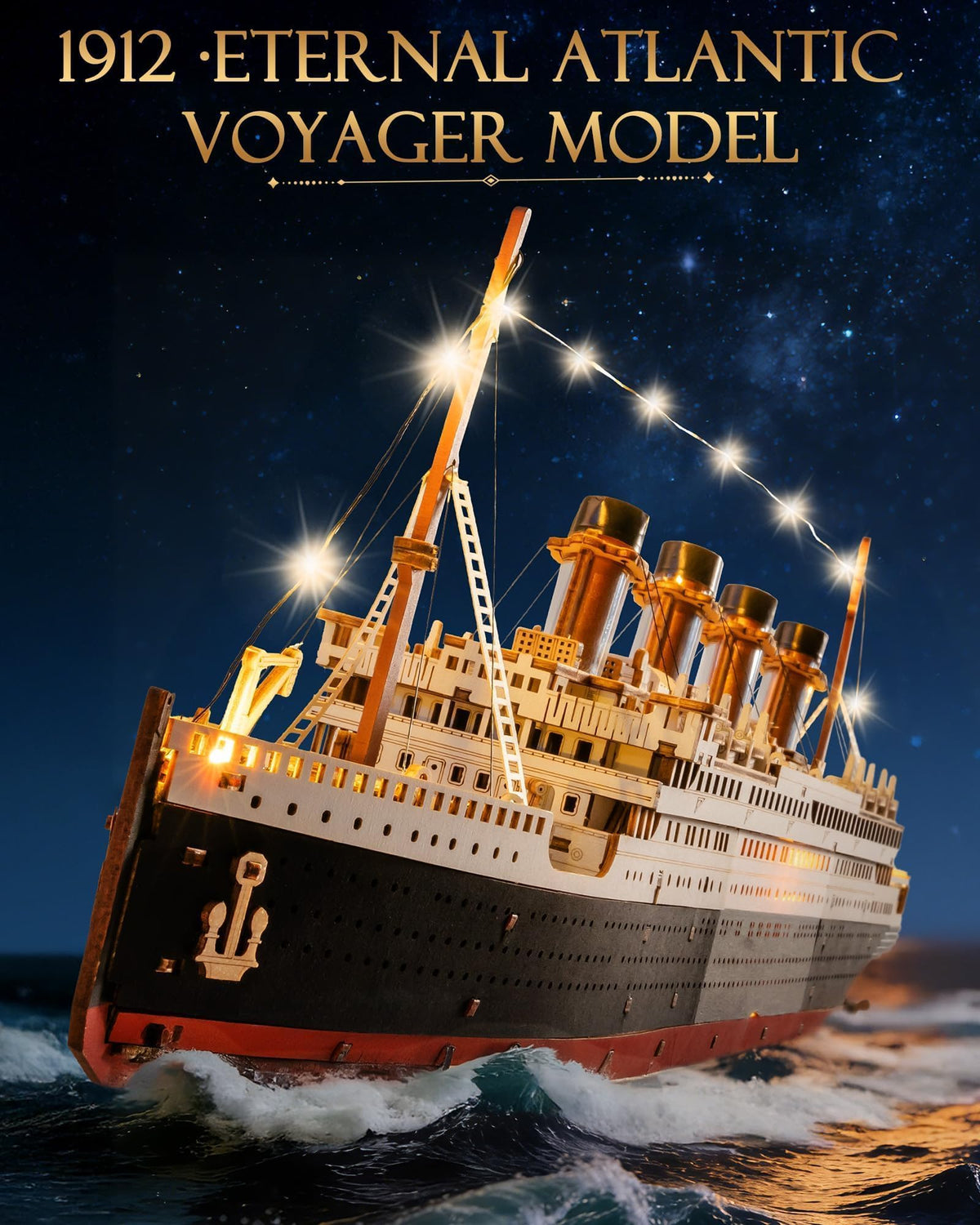 Rolife Titanic LED lighting highlights finished model at night