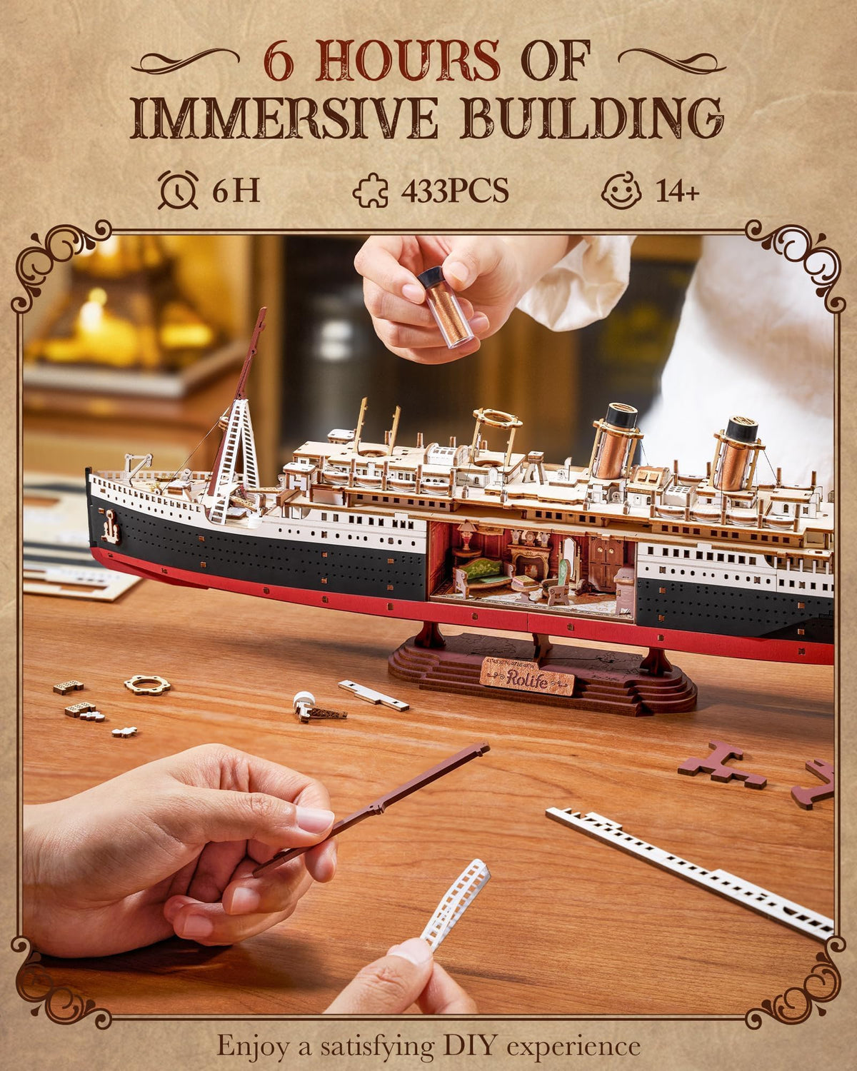 Rolife Titanic precision parts layout aids smooth assembly.