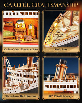 Rolife Titanic precision wooden pieces ensure easy, satisfying construction