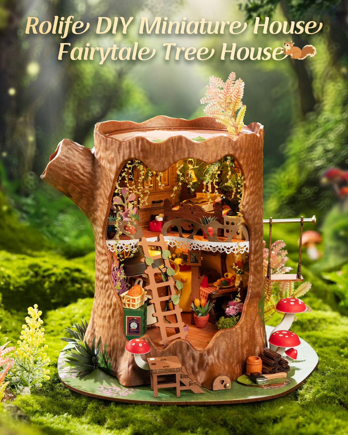 Rolife Tree House kit side view, perfect shelf display