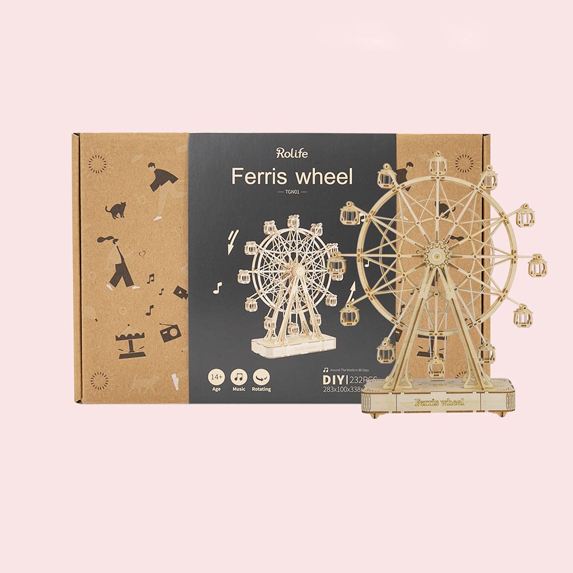 Rolife wind-up music movement and rotating wheel reveal.