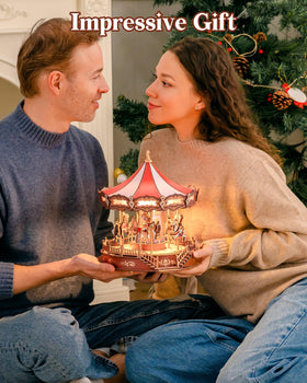 Rolife wooden carousel animals highlights nine lifelike figures for a nostalgic centerpiece.