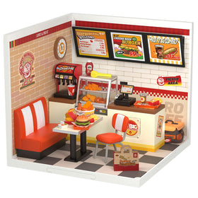Rolife Yum Yum Burgers diorama restaurant setup for a lively display.