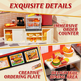 Rolife Yum Yum Burgers kit with color instruction supports easy, precise assembly.