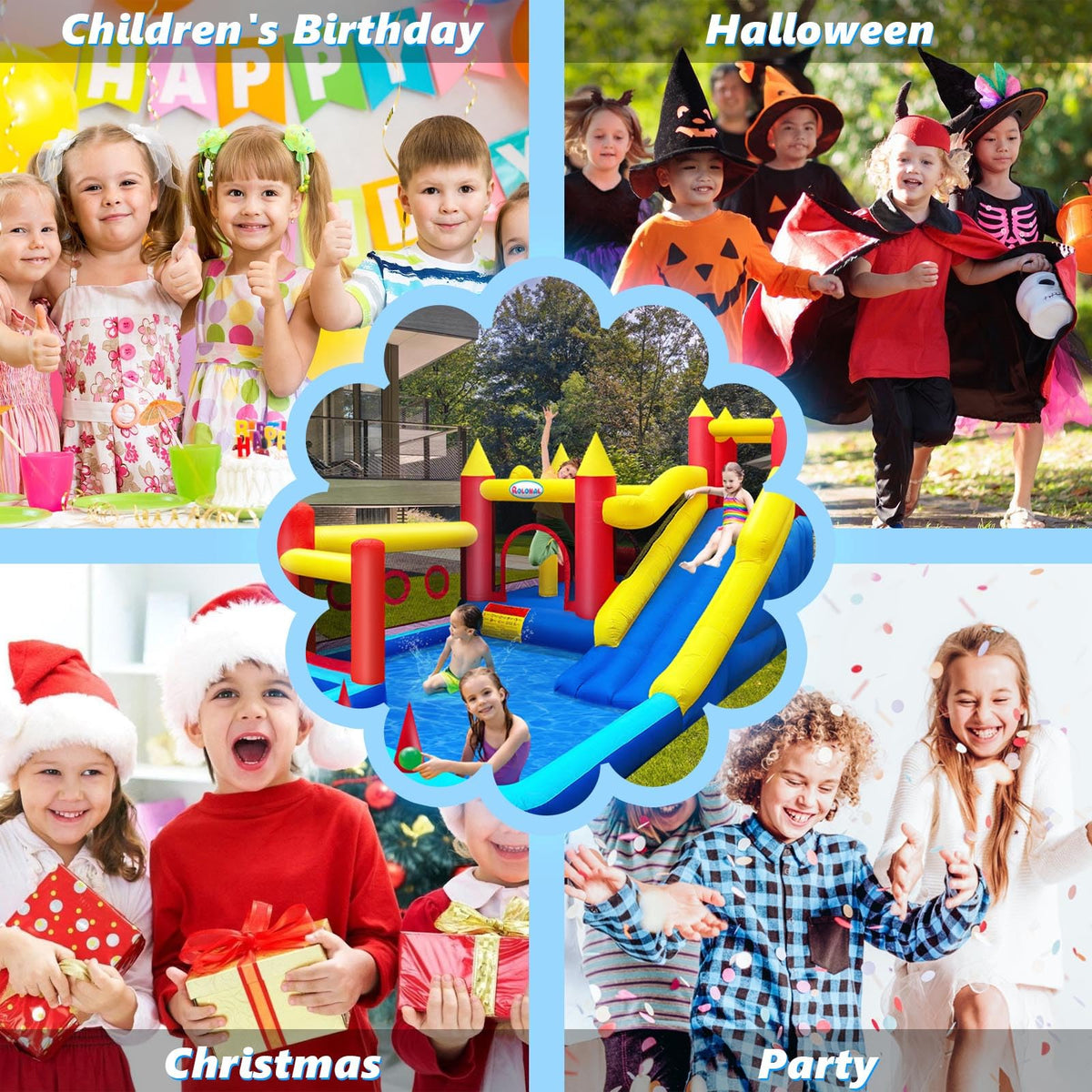 rolonal bounce house trampoline area adds bouncing thrills during playtime