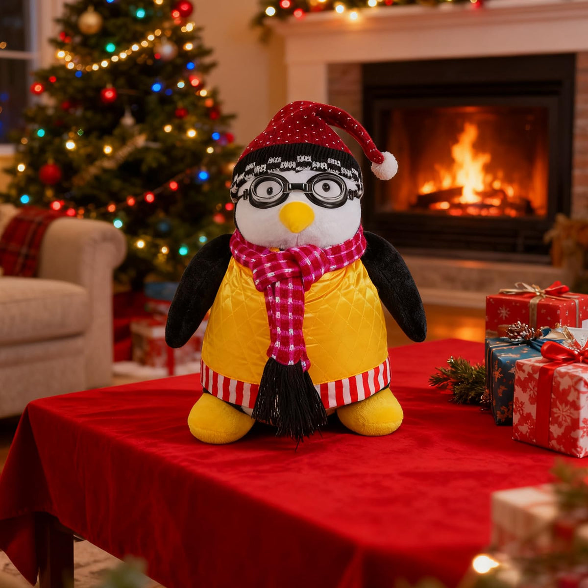 RomanticMalflc penguin wearing glasses, hat, scarf for cute festive styling.