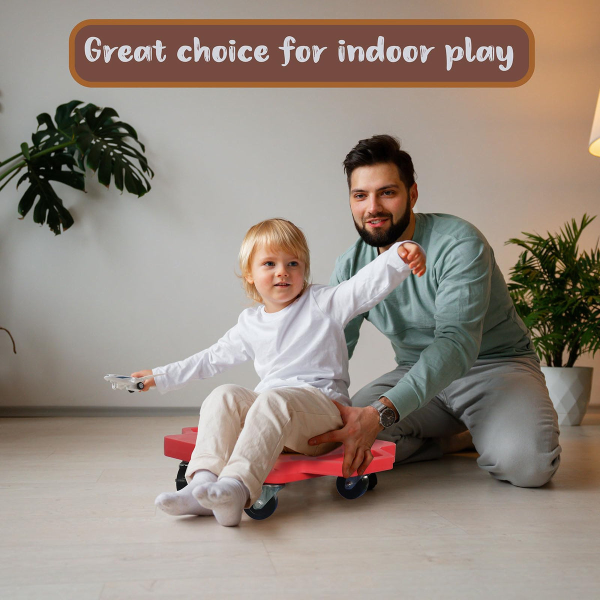 Romrex kid-friendly scooter board shows indoor outdoor play and coordination.