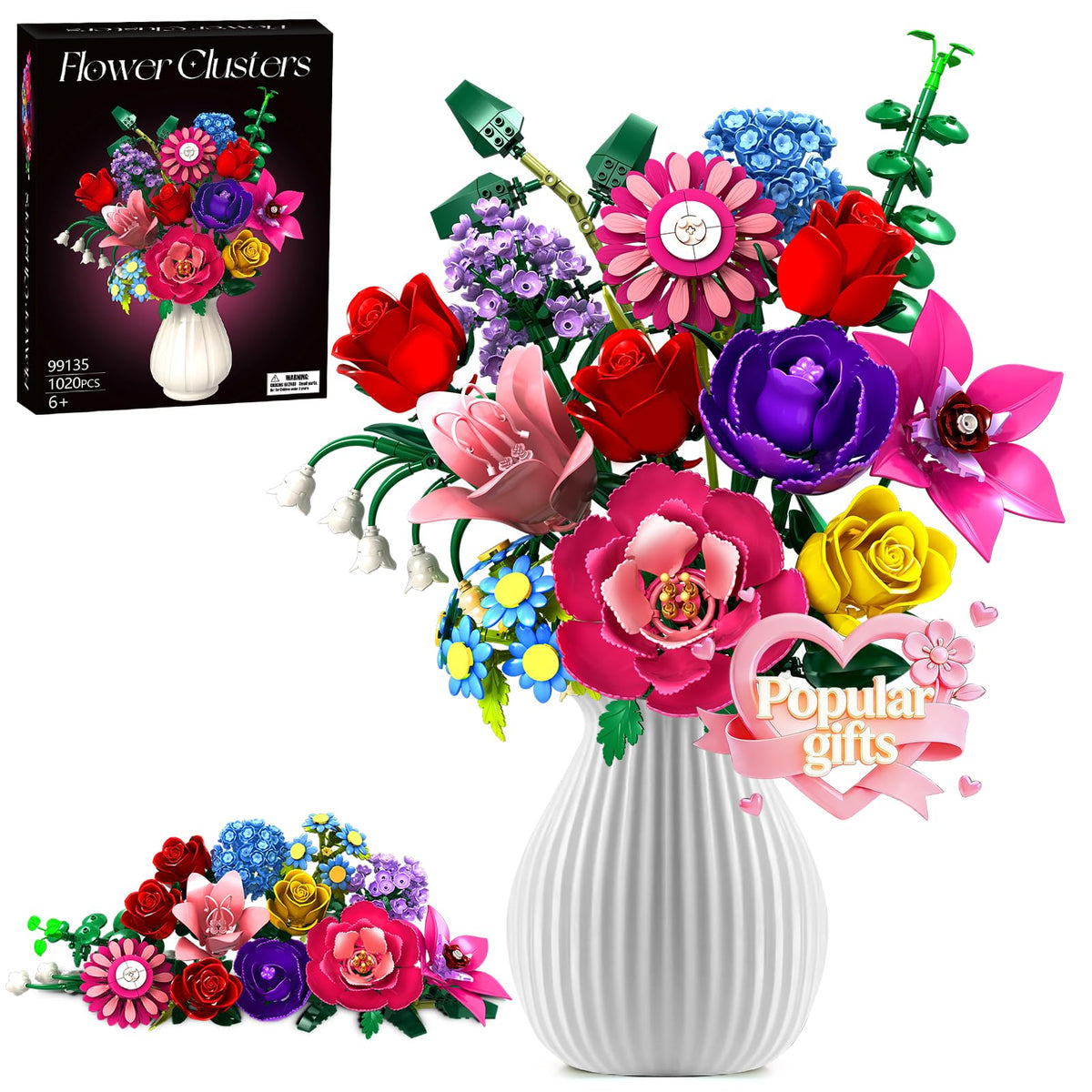 Rongmeiz 1020-piece bouquet kit cover showcases vibrant artificial blooms.