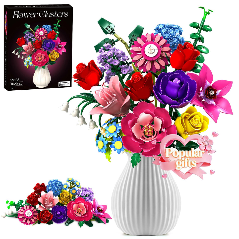 Rongmeiz 1020-piece bouquet kit cover showcases vibrant artificial blooms.