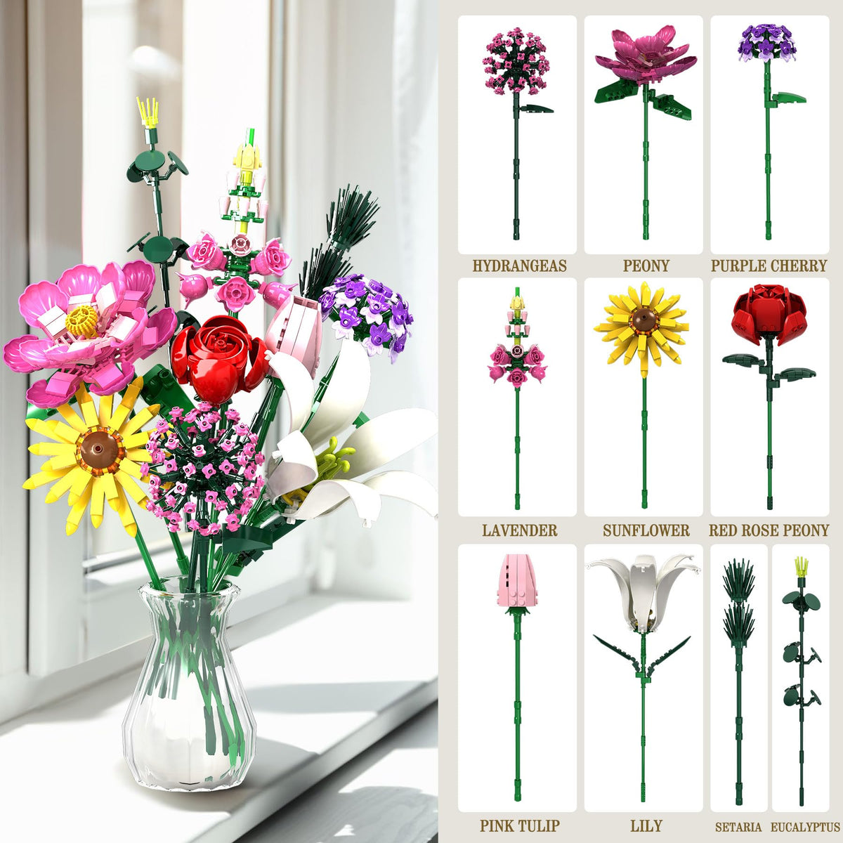 Rongmeiz Flower Building Kit hydrangea and tulip for lush centerpieces