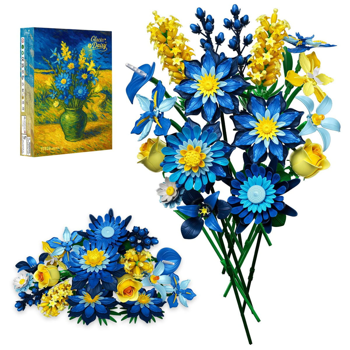 Rongmeiz Glacia daisy bouquet in ice blue tones for stylish room decor.