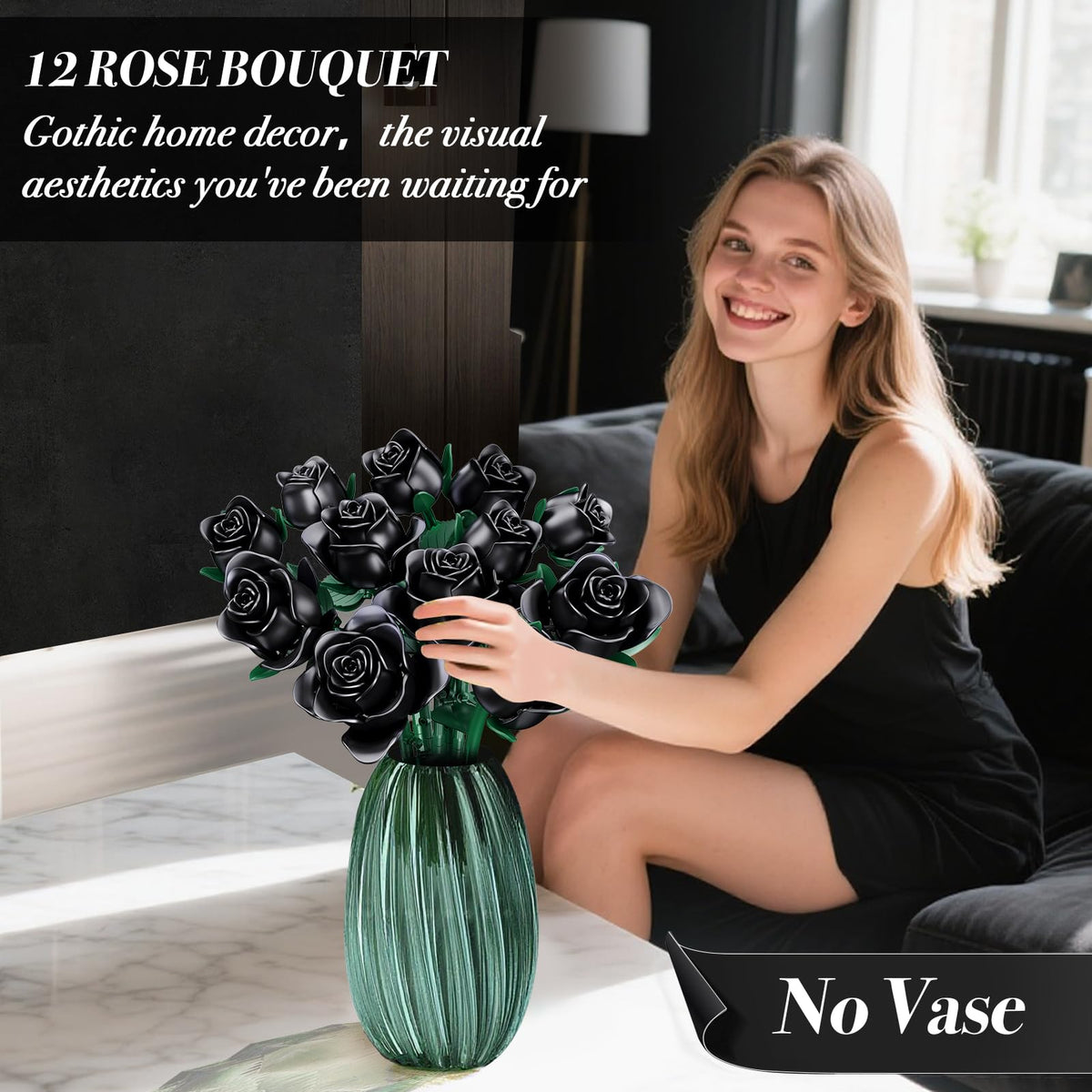 Rongmeiz gothic home decor bouquet with adjustable stems for elegant, poseable display.