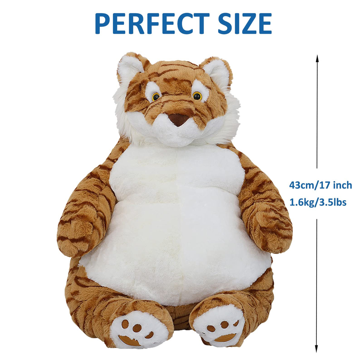 Ronivia tiger plush cuddle pillow offering soft support during reading.