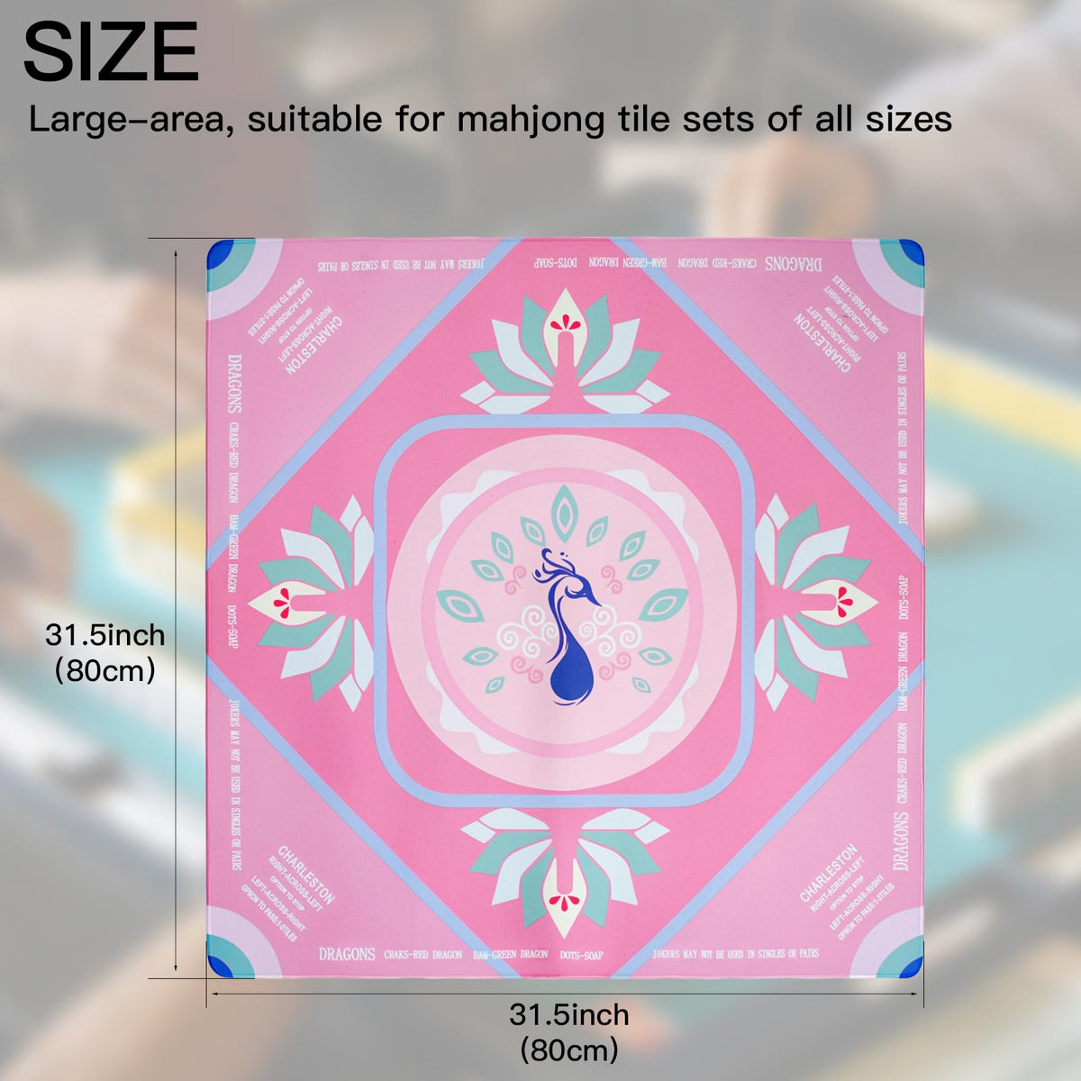 Roocn 31.5-inch square surface fits Mahjong and other games.