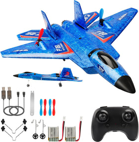 RoofWorld RC Plane F-22 Fighter in flight with gyro stabilization for beginner-friendly stability