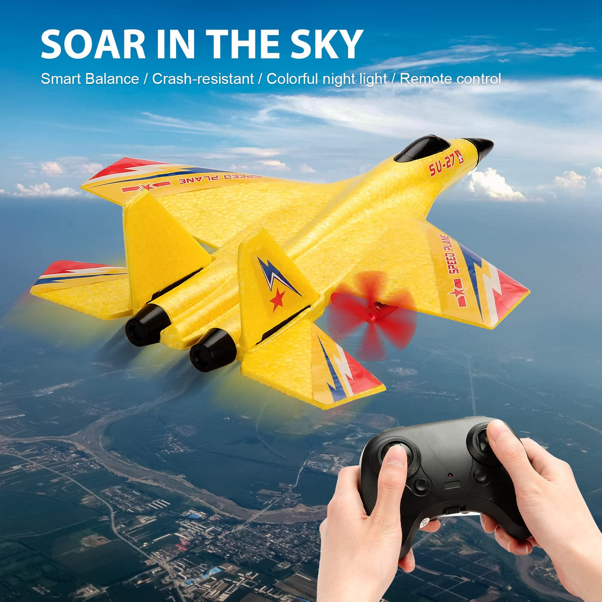 RoofWorld SU27 RC Fighter Plane ready to fly for quick setup outdoors.