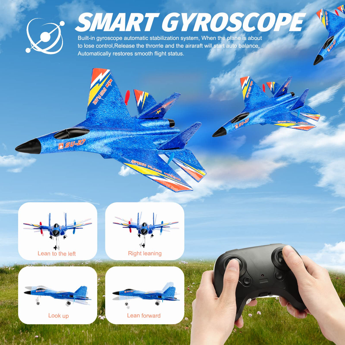 RoofWorld SU27 RC Fighter Plane includes two batteries for longer sessions.
