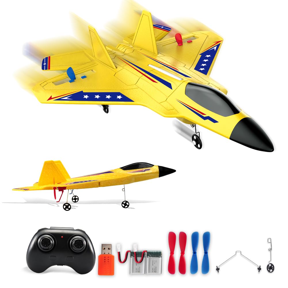  roofworld yellow rc plane front view with landing gear for stable takeoffs