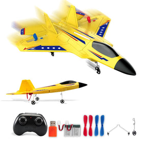  roofworld yellow rc plane front view with landing gear for stable takeoffs