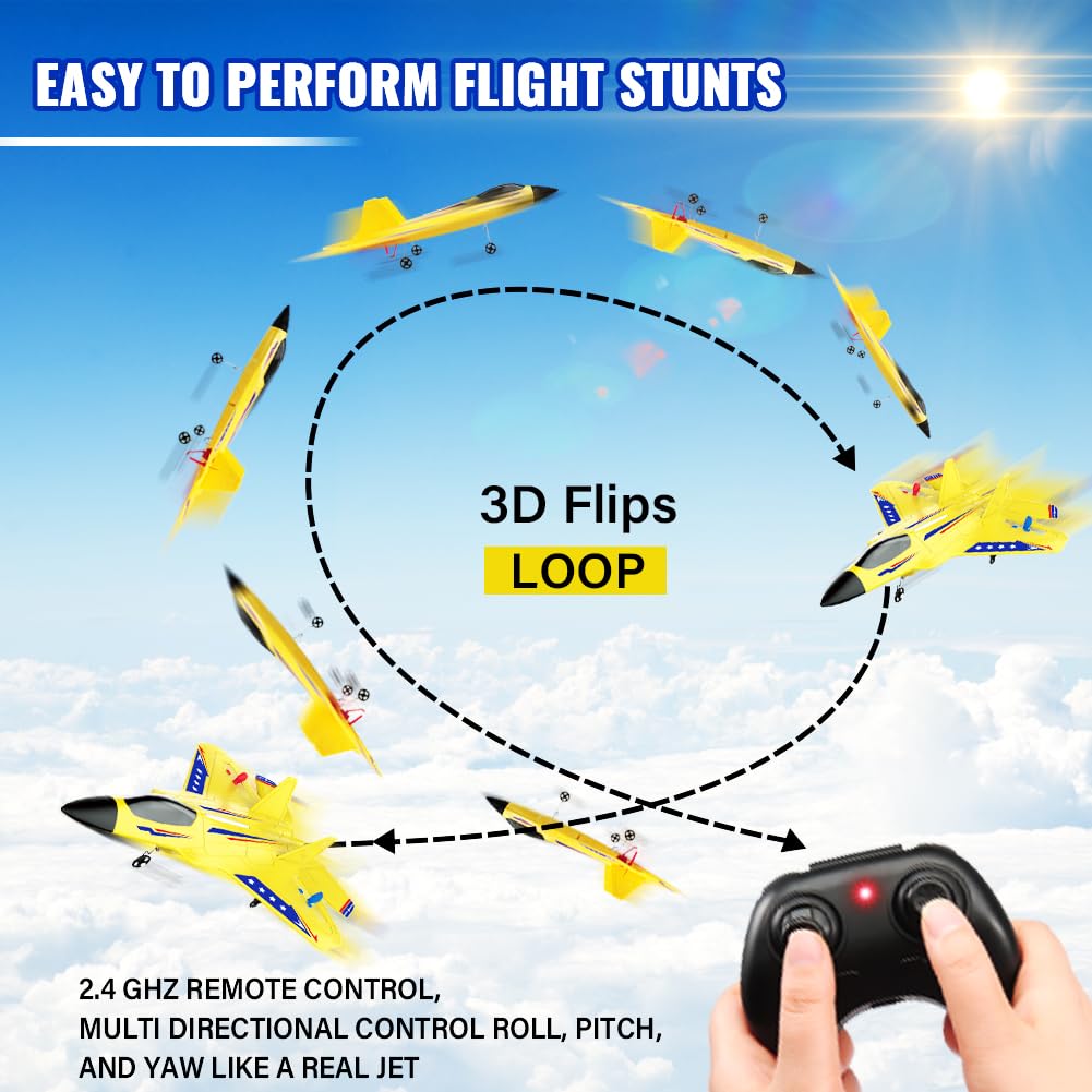 roofworld yellow rc plane night flight with bright LED bar lights