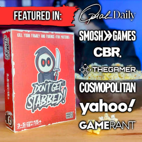 Rookie Mage Games Don't Get Stabbed packaging box previews Halloween-ready setup