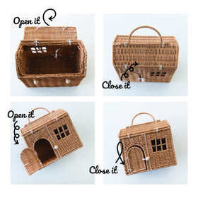 Rool rattan house basket door open, sturdy weave supports frequent use