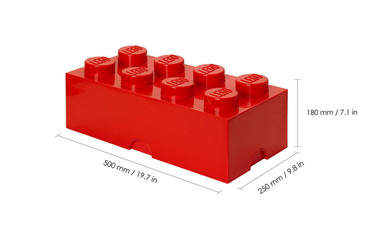 Playroom scene with Room Copenhagen brick boxes organized by color and size.