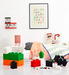 Stacked LEGO Brick Boxes by Room Copenhagen demonstrate modular storage.