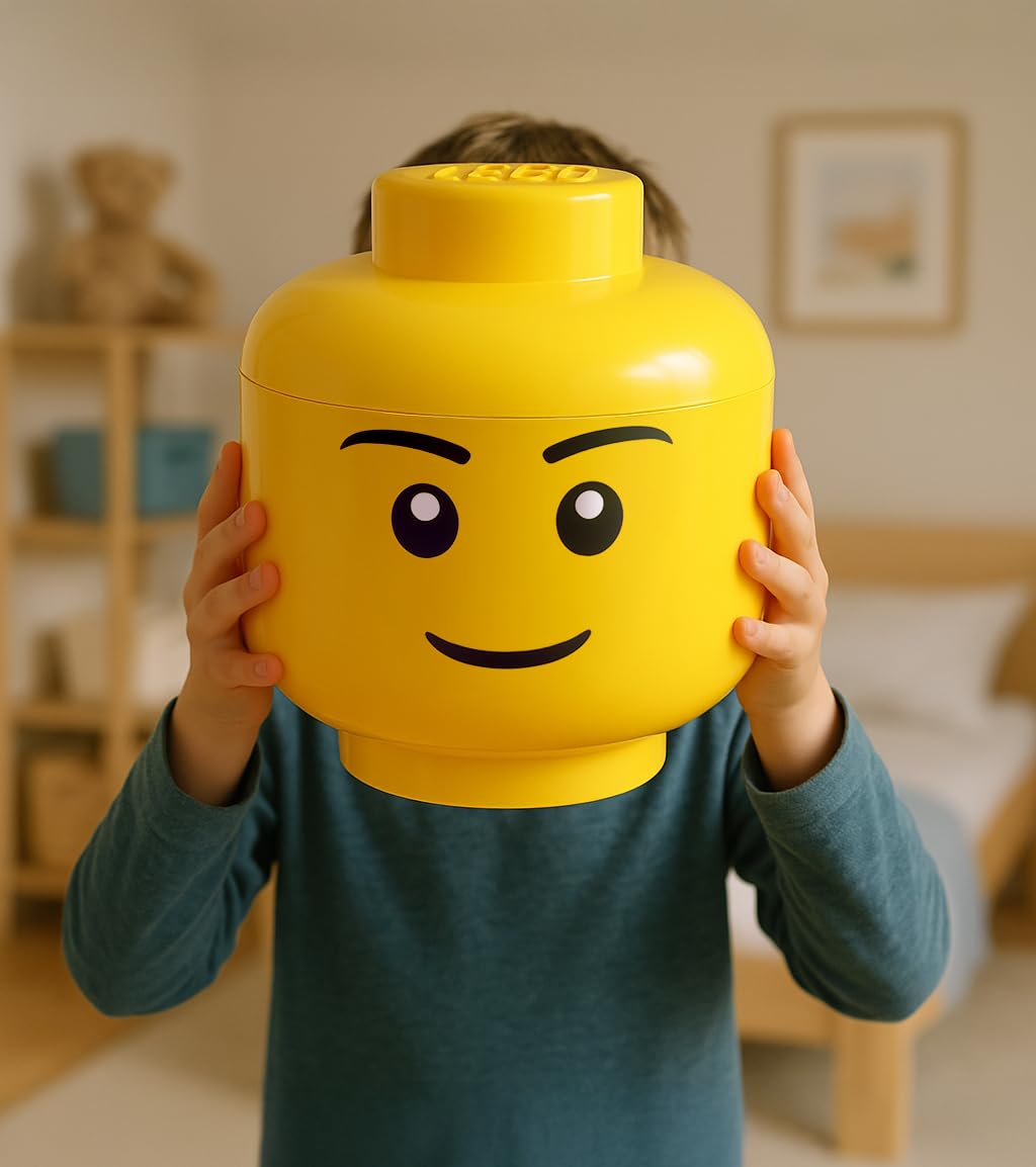 Room Copenhagen LEGO Storage Head large boy stackable design saves room when combined.