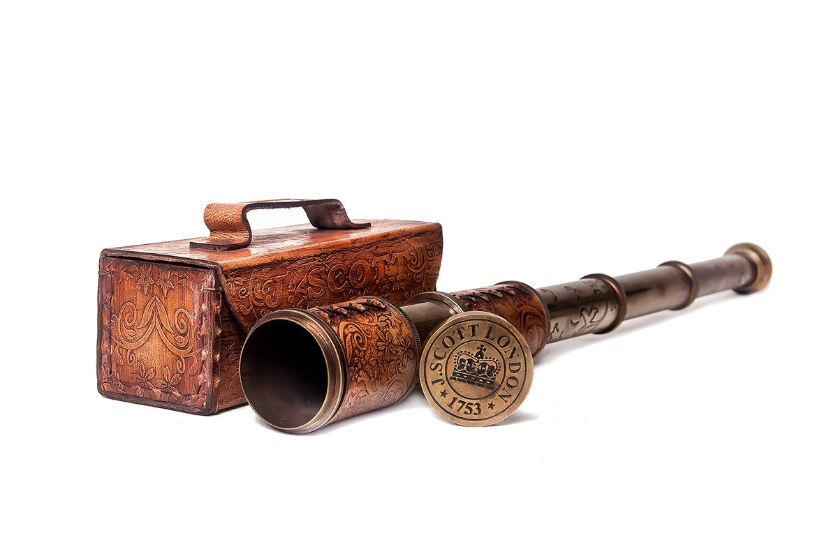 ROORKEE Solid brass telescope extended for clear distant viewing at 17.5 inches.