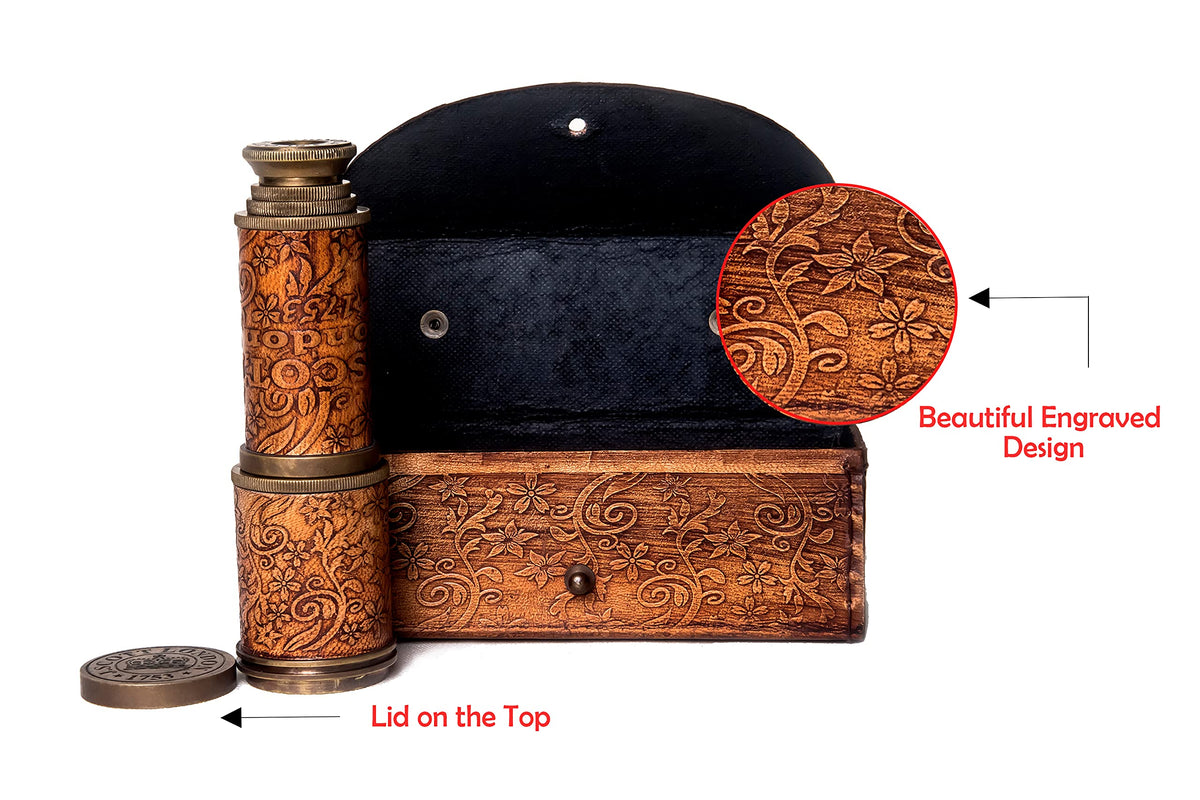 ROORKEE spyglass with leather case highlighting vintage-style protection.