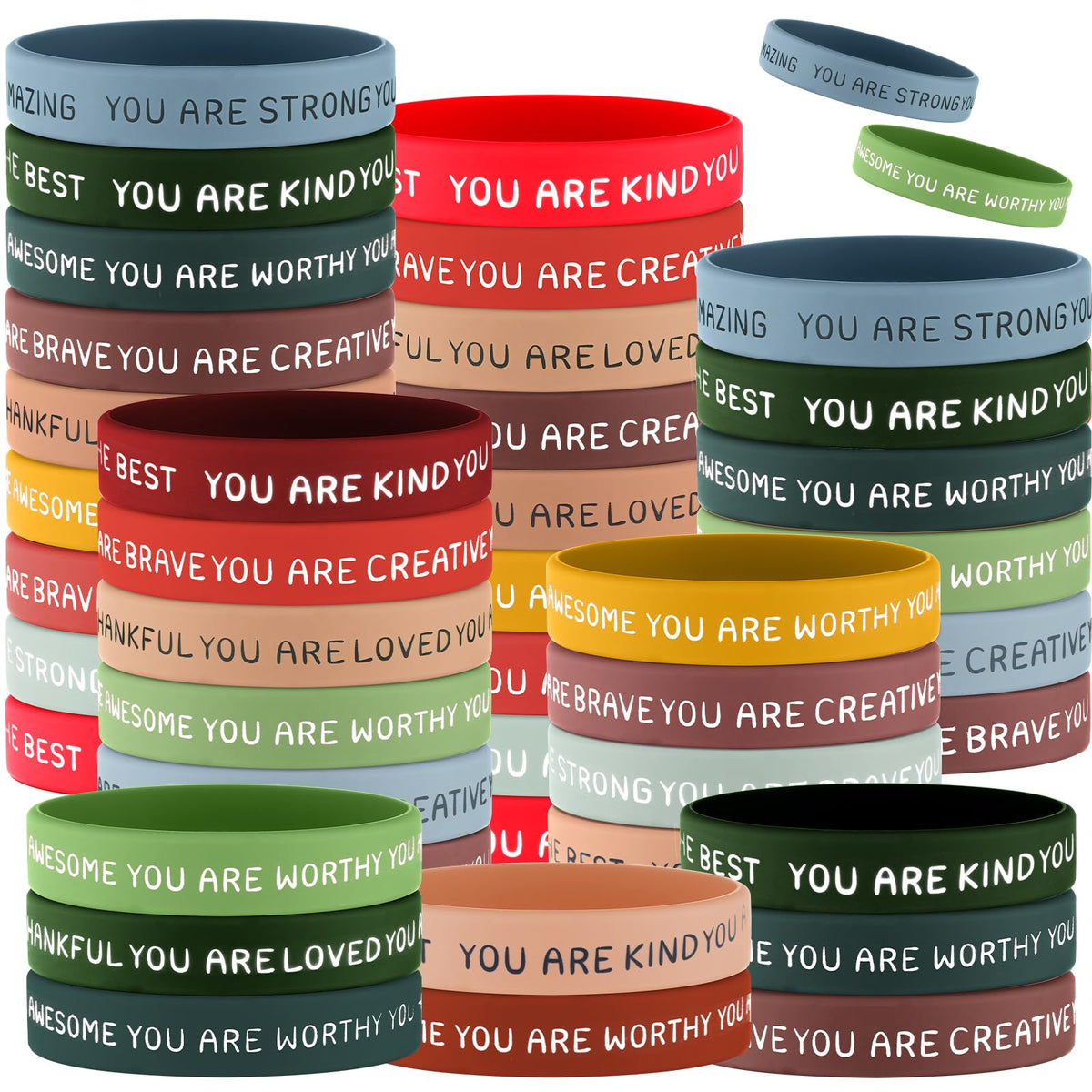 Roowest 120 piece motivational wristbands bulk in vibrant colors for daily inspiration