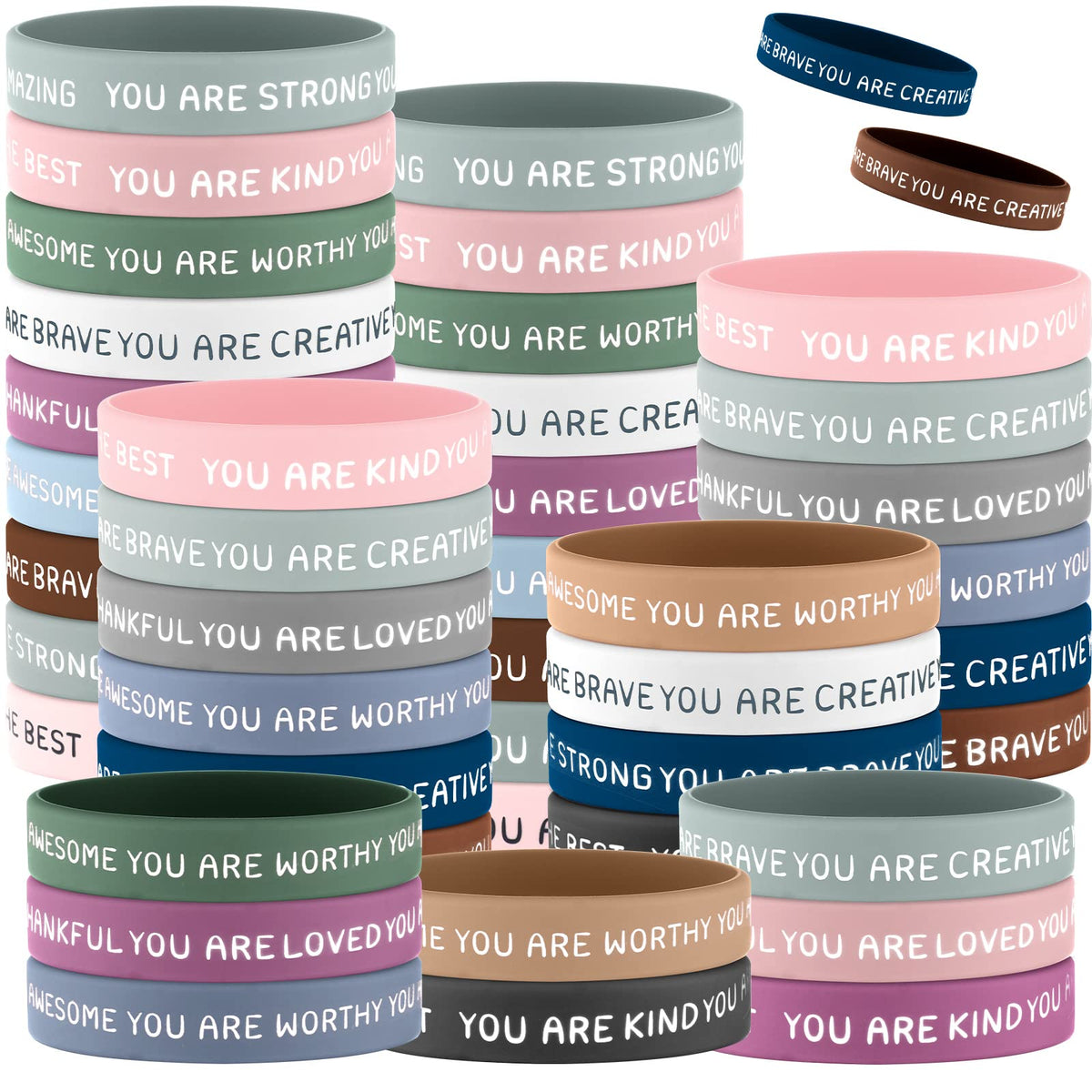 Roowest 120-pcs motivational wristbands bulk for classroom rewards and daily encouragement.