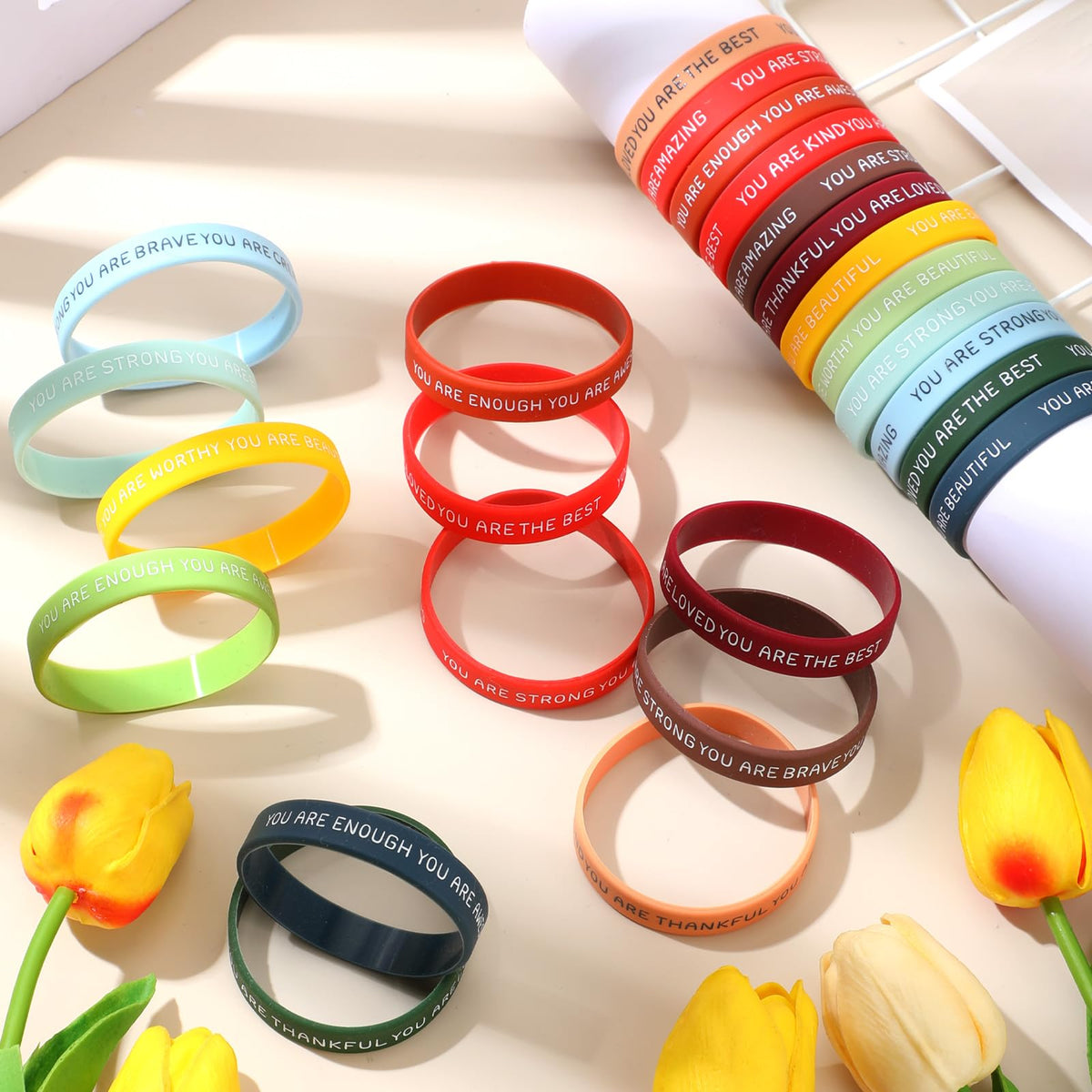 Roowest colorful motivational quotes wristbands suitable for school events and celebrations