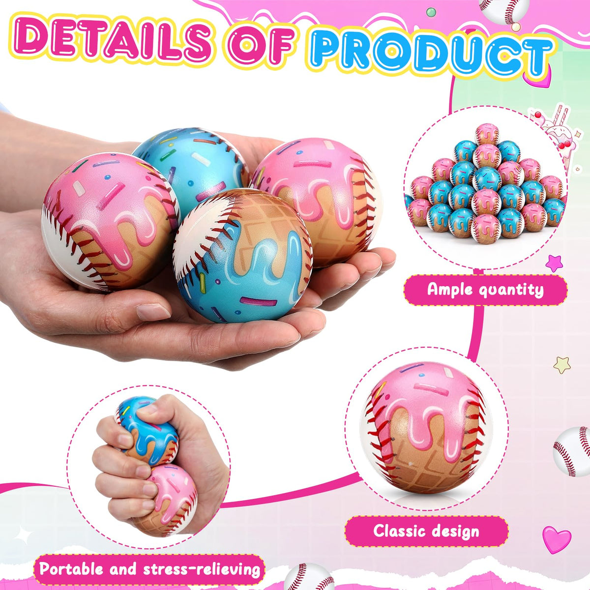 Roowest ice cream drip stress ball blue with baseball design for focus